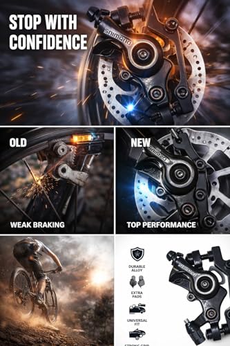 Image of Bike Mechanical Disc Brake Caliper Set with Extra Pads - Universal MTB Bicycle Front & Rear Cable-Actuated Alloy Disc Brake, High Performance Cycle Braking System Replacement Kit