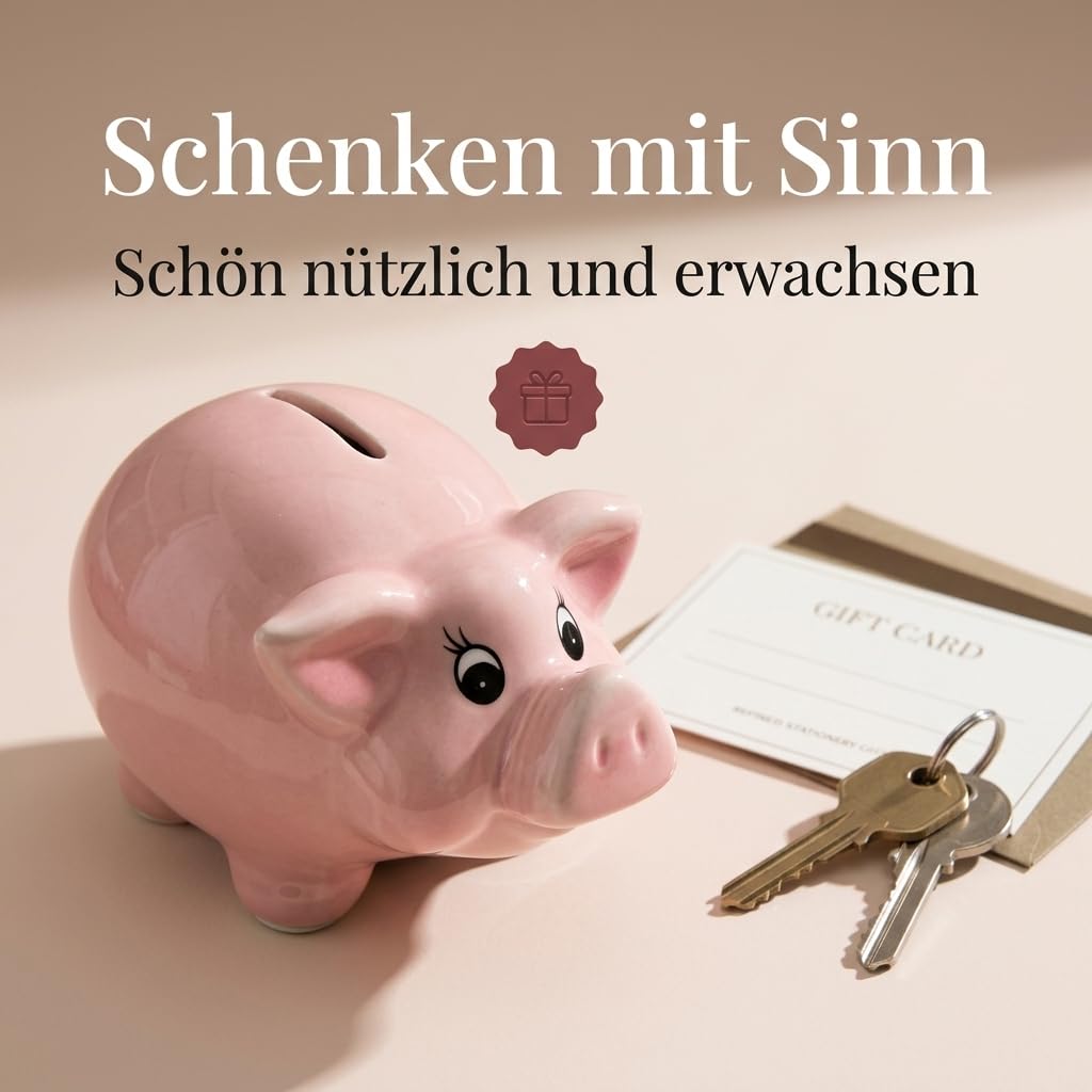 MIJOMA Keramik Sparschwein Rosa 13,5 x 8,5 cm – mit Gummistöpsel zum einfachen Entnehmen – dekorative Spardose für Erwachsene