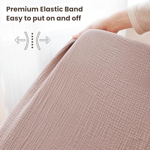 Image of Konssy Muslin Crib Sheets for Boys, Soft Cotton Neutral Baby Sheets for Standard Crib Mattress 2 Pack, 52 inchx28 inch (Soft Blooms,Taupe)