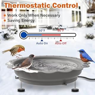 Jvgoo Heated Bird Bath for Outside Winter, Powerful 100W Thermostat Control Heated Bird Baths for Outdoors with 3 Metal Extension Screws, Heated Birdbath Water Heater for Garden Yard Patio Lawn(Grey)