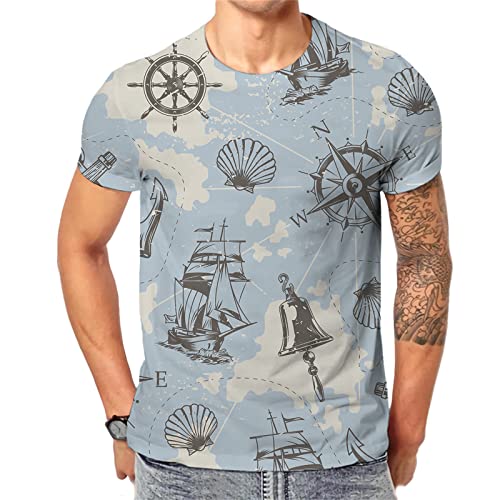 Men Printed Nautical T Shirts Round Neck Sailing Boat Tee Shirt For Men Short Sleeve Beach Tops #TOP24