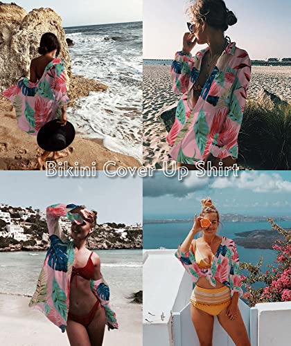 Image of Zoye Chen Women's Bikini Swimsuit Cover Up Button Down V Neck Shirts Long Sleeve Blouse Beachwear Bathing Suit