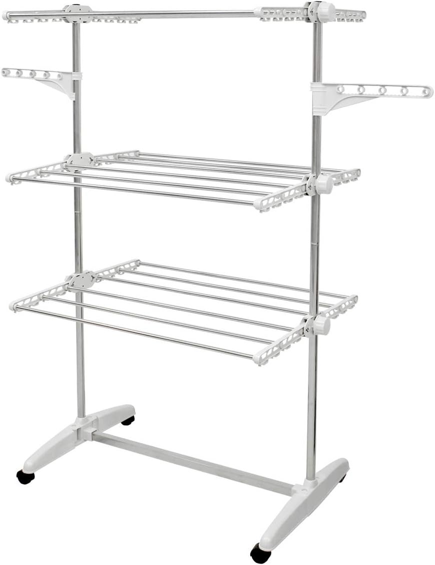 ECD Germany Drying Rack mobile 85 x 65 x 147 cm (LxWxH) - with castors and 3 levels - made of stainless steel - incl. Mounting material - tumble dryer clothes dryer