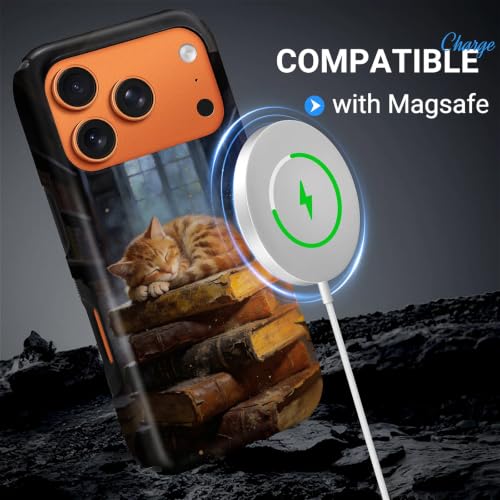 Coque iPhone 17 Pro Max Magsafe pour passionnés de lecture design bibliothèque et chat - 2