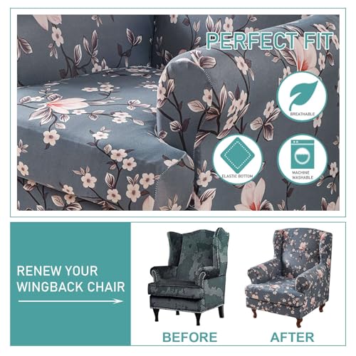 Housse fauteuil à oreilles extensible et lavable en machine lot de 2