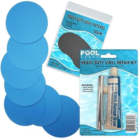 Heavy Duty Vinyl Repair Patch Kit for Above-Ground Pool Liner Repair; Glue and Patch Inflatables; Boat; Raft; Kayak; Air Beds; Inflatable Mattress Repair Blue Cover