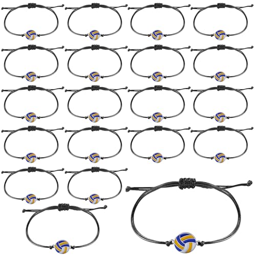 Mikovivi 20pz Braccialetti con Ciondoli per Feste Sportive, Braccialetti Palloni Sportivi Ispiratori Braccialetti Tema Sportivo Braccialetti Sportivi Regolabili Gioielli Donne Uomini (Pallavolo)