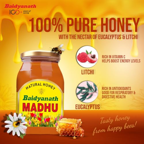 Image of Baidyanath Madhu - 1kg | No Sugar Adulteration |Natural Immunity Booster & Antioxidant Powerhouse| Weight Management, Cough Relief, Natural Honey & Sore Throat Relief (Pack of 2)