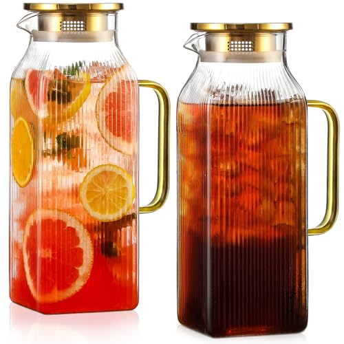 2 Pack Glass Pitchers with Lids for Hot/Cold Drinks