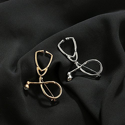 Image of MINGHUA Gold Silver Stethoscope Brooch Pin for Nurse Doctor