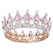 Santfe 2" Height Silver/Gold Plated Crystal Rhinestone Ruby Full Circle Tiara Crown Bridal Wedding Jewelry Hair Accessories (Gold+pink)