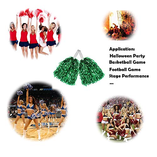 Hooshing 12Pcs Cheerleading Pom Poms Green Metallic Foil With Plastic Handles For Team Spirit Sports Dance Party #TOP5