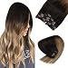 Sunny Balayage Clip in Hair Extensions 14inch 9pcs 140g Full Head Human Hair Chestnut Brown mixed Darkest Brown Dip-Dye Clip in Hair Extension