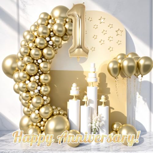 Image of Champagne Gold Large Number 1 Balloon, 40 Inch Light Gold Foil Helium Number Balloons, Giant Mylar Number 1 Balloons for 1st Years Old Birthday Party Anniversary Decorations
