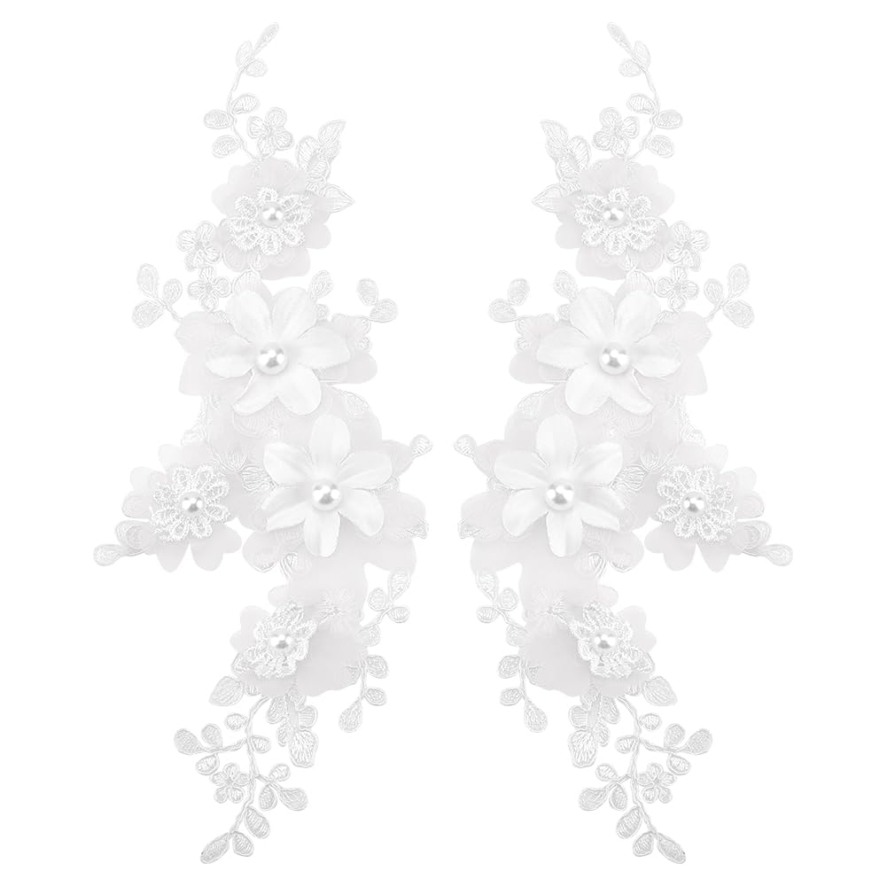 arricraft 1 Pair Flower Lace Applique, White Polyester Fabric Applique Patches Flower Embroidered Appliques Sewing On Patches for Clothing Wedding Dress Lace Fabric DIY Decoration