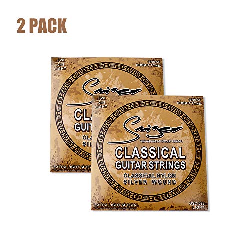 Smiger Gsc-028 Classical Guitar Strings Nylon Silver Wound, Light Great Bright,Rust Prevention, 028-.043（2Pack） #TOP1