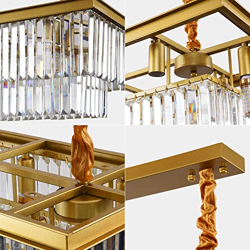 Oufuamy Rectangle Modern Crystal Chandelier Gold Pendant Ceiling Light Fixture Lamp L33.9 W13.8 For Dinning Room, Bedroom, Living Room, Kitchen #TOP6