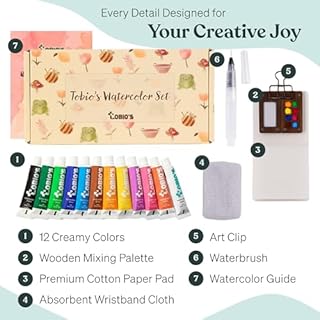 Original Tobios Mini Wooden Watercolor Paint Set – Compact Travel Art Kit with 12 Colors, Refillable Brush & Sketchbook – Unique Creative Gift for Birthdays, Holidays & Art Lovers
