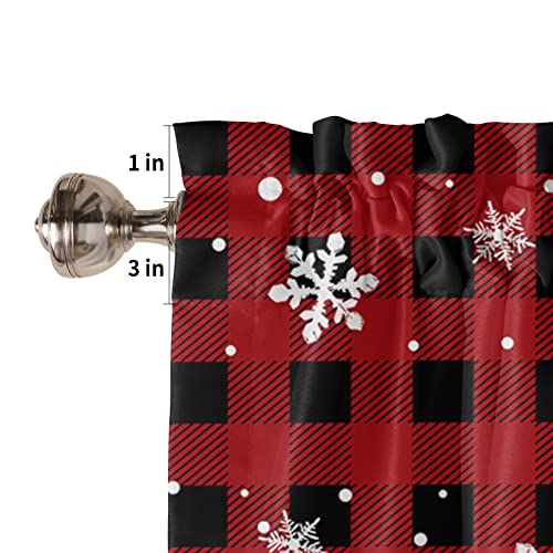 Christmas Snowman Window Valance Rod Pocket Short Curtain Red Panels Winter Falling Snowflake Kitchen Valances Curtains, Buffalo Black Plaid Window Treatments Drapes For Living Room Bedroom Decor #TOP4