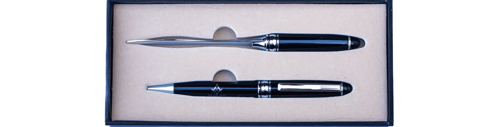 Trendy Zone 21Masonic Ball Pen with Letter Opener Set in a Gift Box, Black Pen and Black Letter Opener with Black Ink, Lightweight Sturdy Pen for Exceptionally Smooth Writing