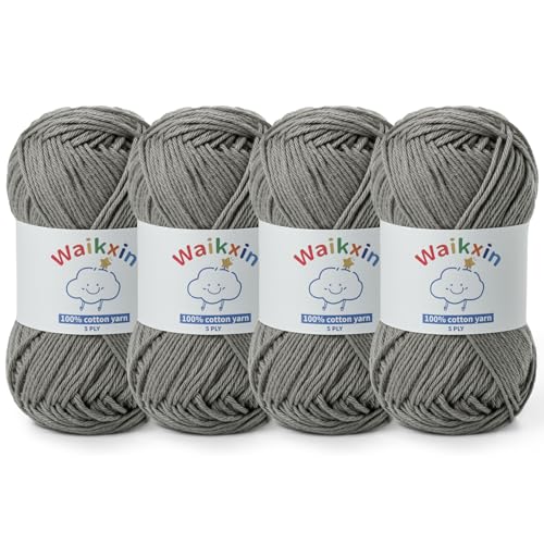 Image of Cotton Yarn for Crocheting - 524.9yds / 7.05oz Baby Yarn for Crocheting Soft - 100% Milk Cotton Yarn 5 Ply Crochet Amigurumi Yarn for Crafts&Puzzle /Socks /Hats(4 Grey)
