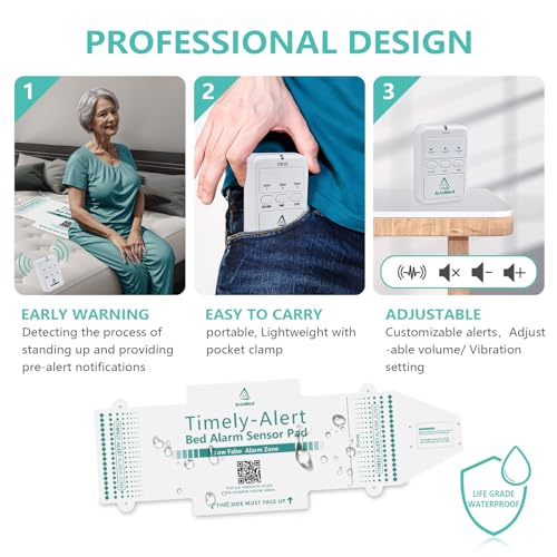 Timely Alert Bed Alarm System - Bed Alarm and Fall Prevention for Elderly, Wireless Bed Sensor Pad and Pager, Elderly Monitoring Kit with Pre - Alert Smart Technology
