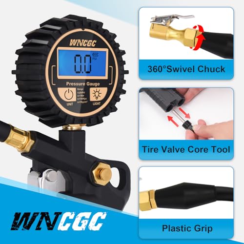 Image of Digital Tire Pressure Gauge with Inflator, 250PSI Air Chuck Compressor Accessories with Quick Connect Coupler Heavy Duty Tire Inflator Gauge, 0.1 Display Resolution for Truck,RV, SUV