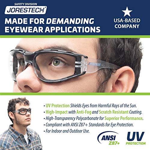 Jorestech Eyewear Protective Safety Glasses, Anti Fog Polycarbonate Impact Resistant Lens 1 Pair (Clear) #TOP5