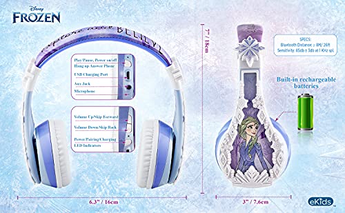 Image of eKids Disney Frozen 2 Bluetooth Headphones with Microphone, Volume Reduced to Protect Hearing, Adjustable Wireless Headphones for School Home Travel, for Fans of Anna and Elsa