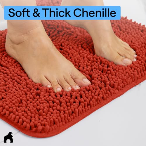 Image of GORILLA GRIP Bath Rug Mat, Thick Soft Absorbent Chenille, Quick Dry Microfiber Mats, Rubber Backing Washable Shower Floor Rugs, US Designed Bathroom Bathmat Home Accessories, 24x17, Sunset Orange