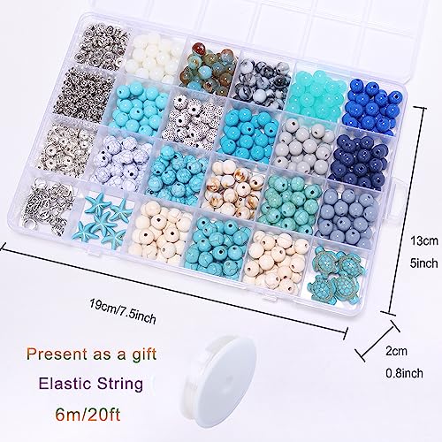 LFLIUN Série Oceano Azul Contas de Cristal Coloridas para Pulseira Estilo Oceano Férias DIY Kit de F