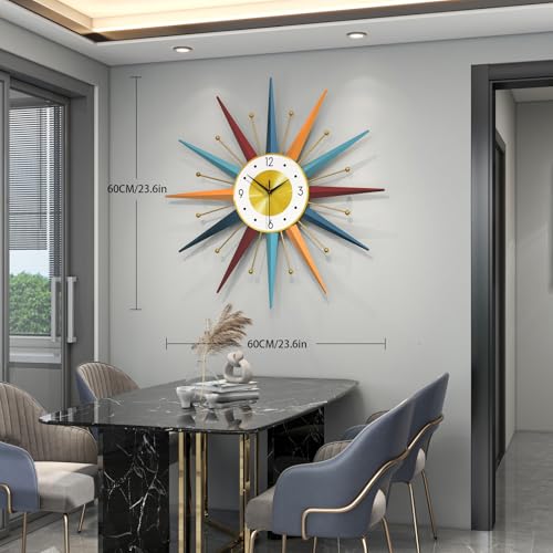 Large Starburst Wall Clock for Living Room Decor 24 Inch Metal Decorative Mid Century Wall Clcok Big Modern Silent Quality Quartz Clock Battery Operated Non Ticking for Kitchen Office Bedroom - Image 4