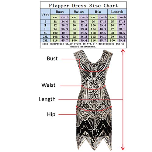 1920S Sequin Vintage Dress Beaded Gatsby Flapper Dress With Accessories Set (Small, Black&Red) #TOP6