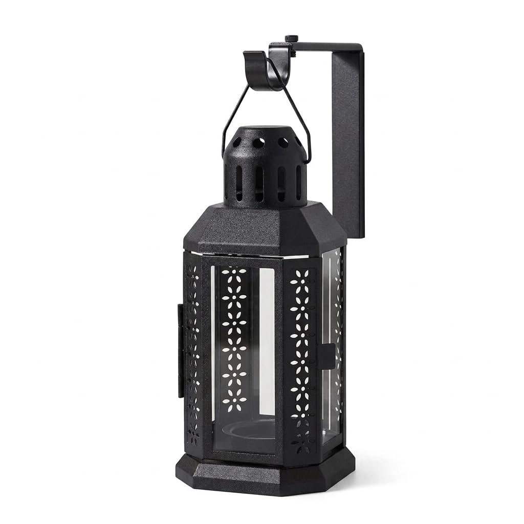 IKEA ENRUM Lantern for Tealight, in/Outdoor, Black, 22 cm with Wall/Ceiling Bracket, Black.-image-24