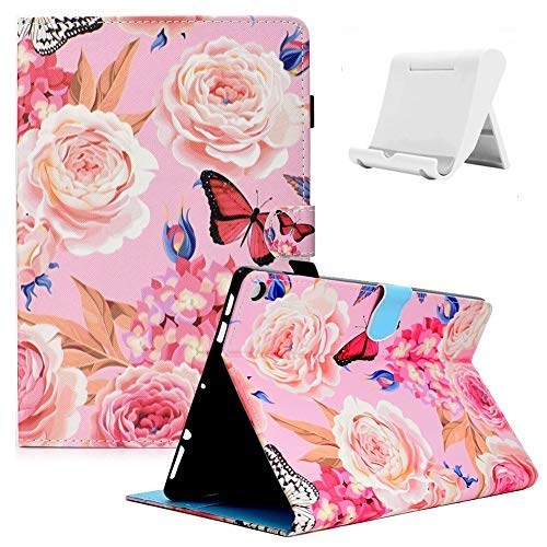 Shinyzone - Funda para tablet Amazon Fire HD 10 2017/2015 con soporte para bol�grafo, piel sint�tica, funci�n atril, soporte para tel�fono m�vil, dise�o de flores