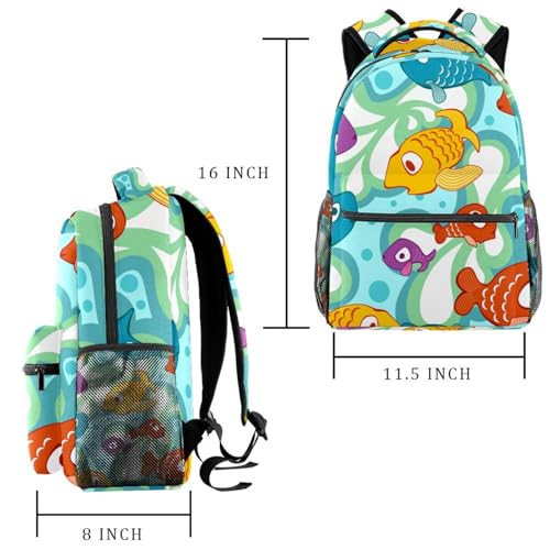 Sac à dos pour ordinateur portable Fish Ocean multicolore et décontracté pour école - 2