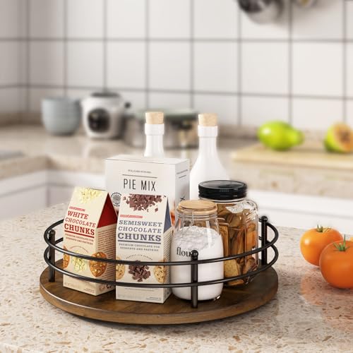 Image of 12 inch Lazy Susan Turntable Organizer,Round Wooden Lazy Susan Organization and Rotating Spice Rack for Dining Table,Pantry,Kitchen Countertop,Vanity,Cupboard and More. (Heightened Version,Round)
