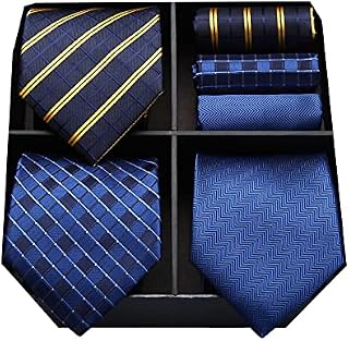 HISDERN Lot 3 PCS Classic Elegant Men's Silk Tie Set Necktie & Pocket Square - Multiple Set