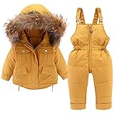 Baby Daunenjacke und Daunenhose 2PCS, Mädchen Jungen Winter Mantel mit Kapuze Kinder Skianzüge 2-3 Jahre