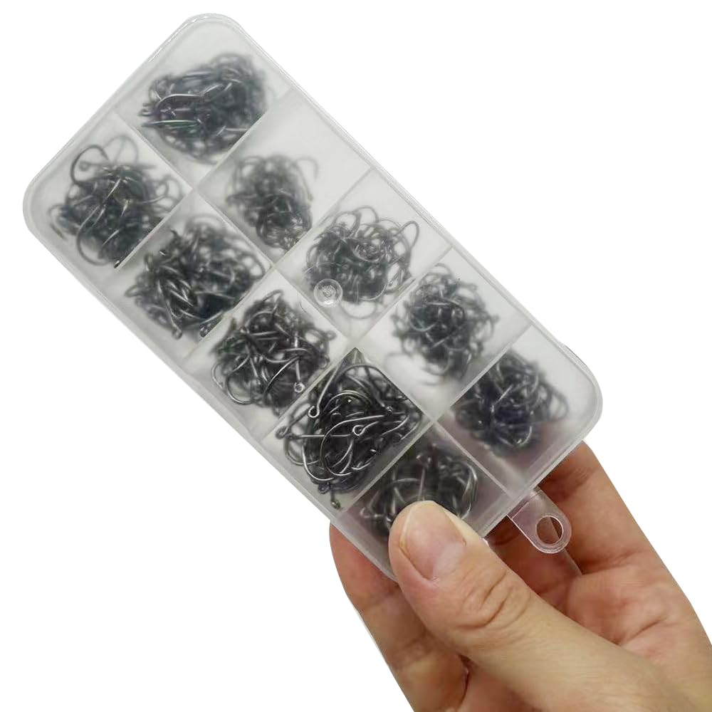 500PCS Fishing Hooks Assortment - High Carbon Steel 10 Sizes Freshwater Saltwater