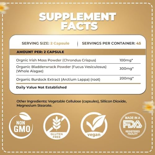 ORGANICS NATURE Irish Sea Moss Capsules 45 Servings | High Potency Seamoss Pills | Dr. Sebi Approved Sea Moss for Energy 90 Vegan Capsules - Image 2