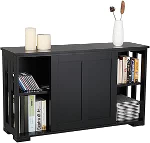 Gelukueub Dressoir, eetkamer, woonkamer, opbergkasten met glazen schuifdeuren en ledverlichting, houten dressoir, vrijstaande kasten, buffetkasten, keukenmeubels (blauw
