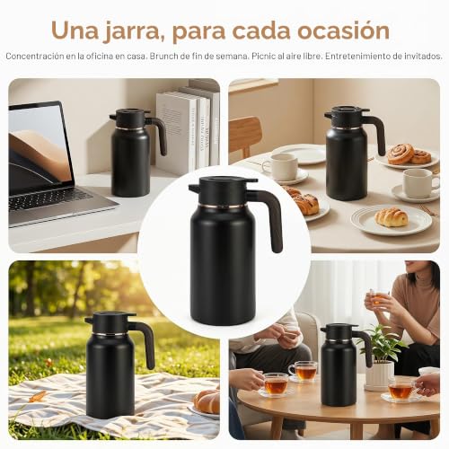 Miniatura 8 de Tcetcy Jarra Térmica 2 Litros Para Café Termo Aislado De Acero Inoxidable Con Doble Pared Aislamiento Se Mantiene Caliente Durante 36 Horas, Termo Grande Negro Para Café Té Agua Bebida, Jarra Caliente
