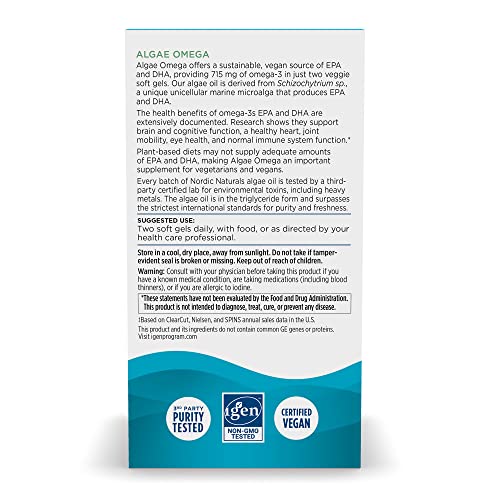 image for Nordic Naturals Algae Omega - 120 Soft Gels - 715 mg Omega-3 - Certifi
