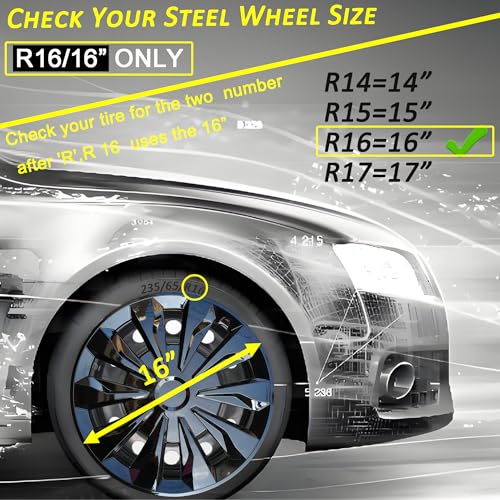 Image of Hubcap Wheel Cover Replacement R16 Hub Caps Universal-Fit Steel Wheel Rim Cover ABS Material Exterior Accessories for Car Truck SUV -Set of 4(16-inch,Black)