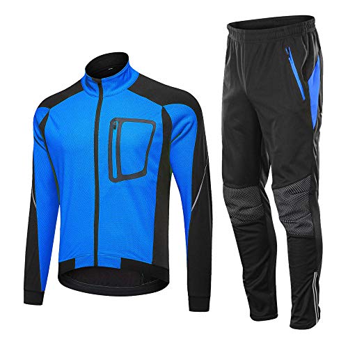 KaO0YaN Herren Fahrradbekleidung Set, Herren Herbst/Winter Radbekleidung, Fleece, Winddicht, Warm Und Fleece Langarm Radbekleidung-Blau_4XL Cover