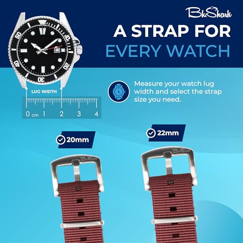 Image of BluShark - Original Collection Military-Style Waterproof Watch Strap, Fits All Timepiece Brands, Durable Nylon Wristwatch Accessories with Stainless Steel Buckle - 18mm, 20mm, 22mm & 24mm Watch Bands