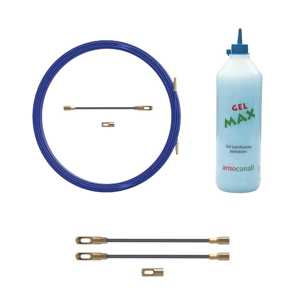 Arnocanali - KIT Sonda METRATA in corda d'acciaio rivestita Ø 4 L20m + liquido scivolante 150 ml + teste ricambio