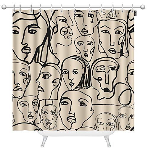TKS MITLAN Human Faces Shower Curtains for Bathroom Abstract Line Art Texture with Hand Drawn Fabric Waterproof Shower Curtain with 12 Hooks for Bathtub 72 x 72 Inch