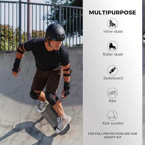 Image of Jaspo Vault Complete Kit | ABS Shell EPS Helmet & PE Shell Guards with 8mm EVA Foam Cushion | Comfort Fit Safety Gear for Skating, Cycling, Skateboarding & Scooter Riding (Combo, Large (55 to 61 cms)